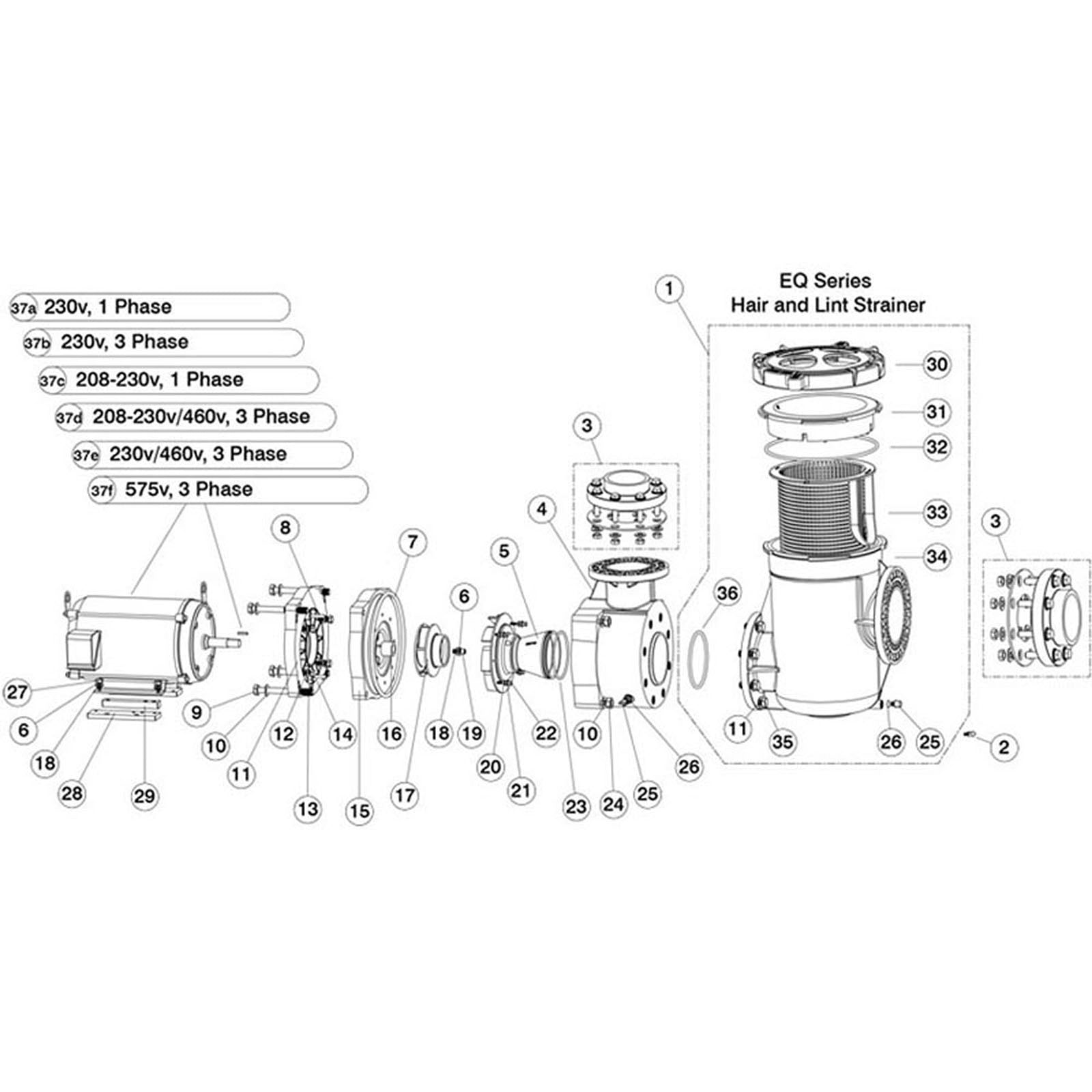 Pentair EQ Series Pump, w/Hair & Lint Strainer Option