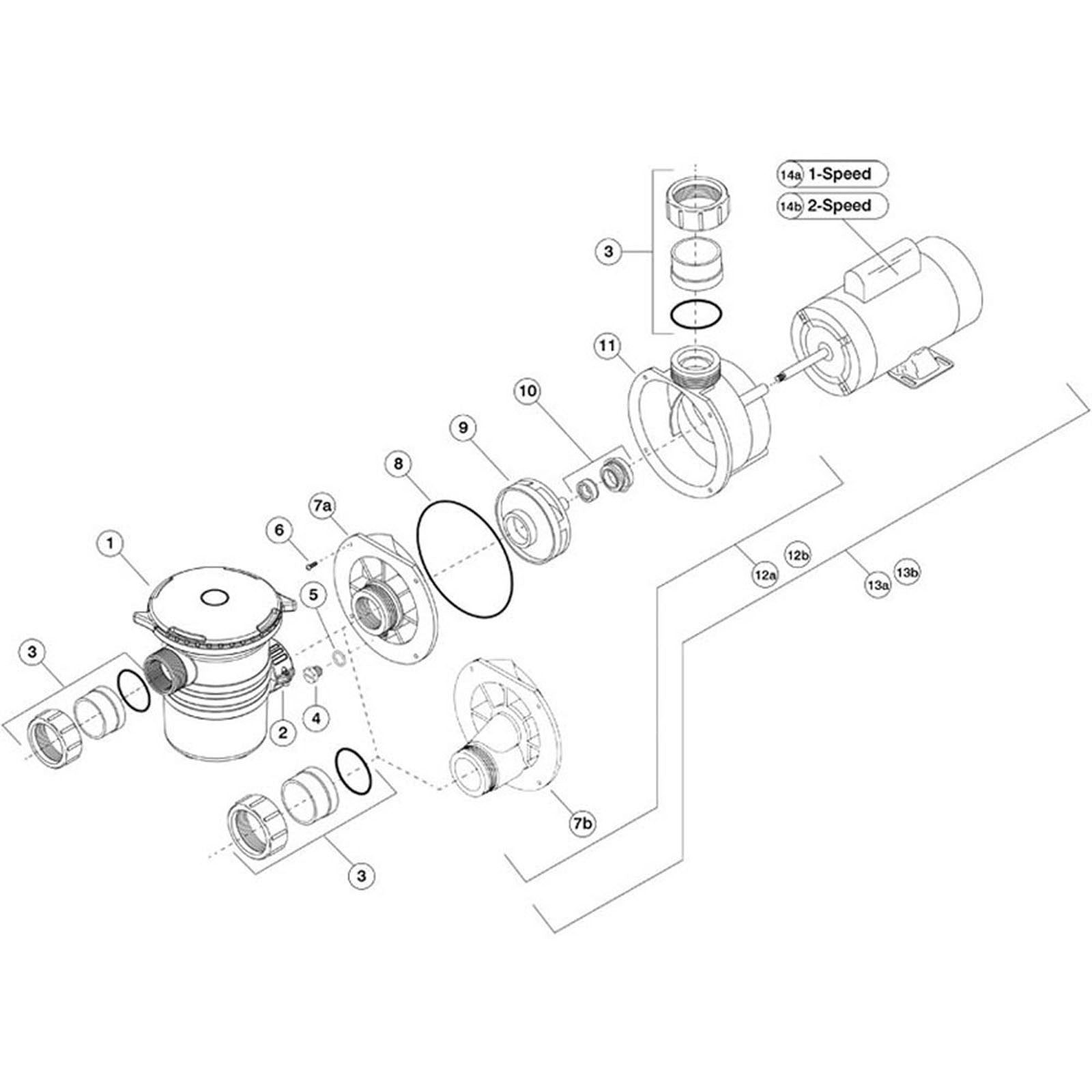 Waterway Center Discharge Spa Pump (4 Screw Faceplate)