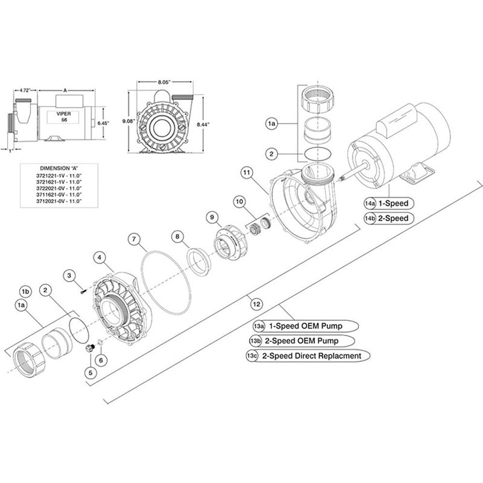 Waterway Viper 56-Frame 2-1/2" Spa Pump