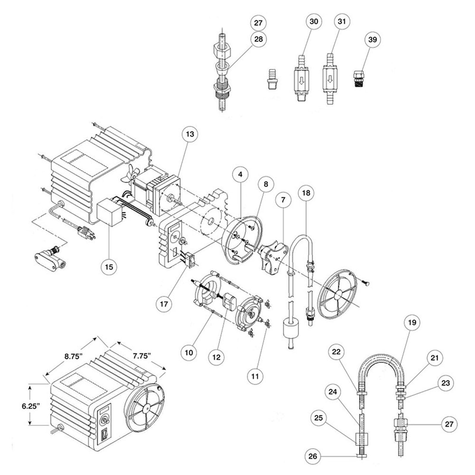 Rola-Chem Pro Series Peristaltic Pump, RC252/25/53/103/503