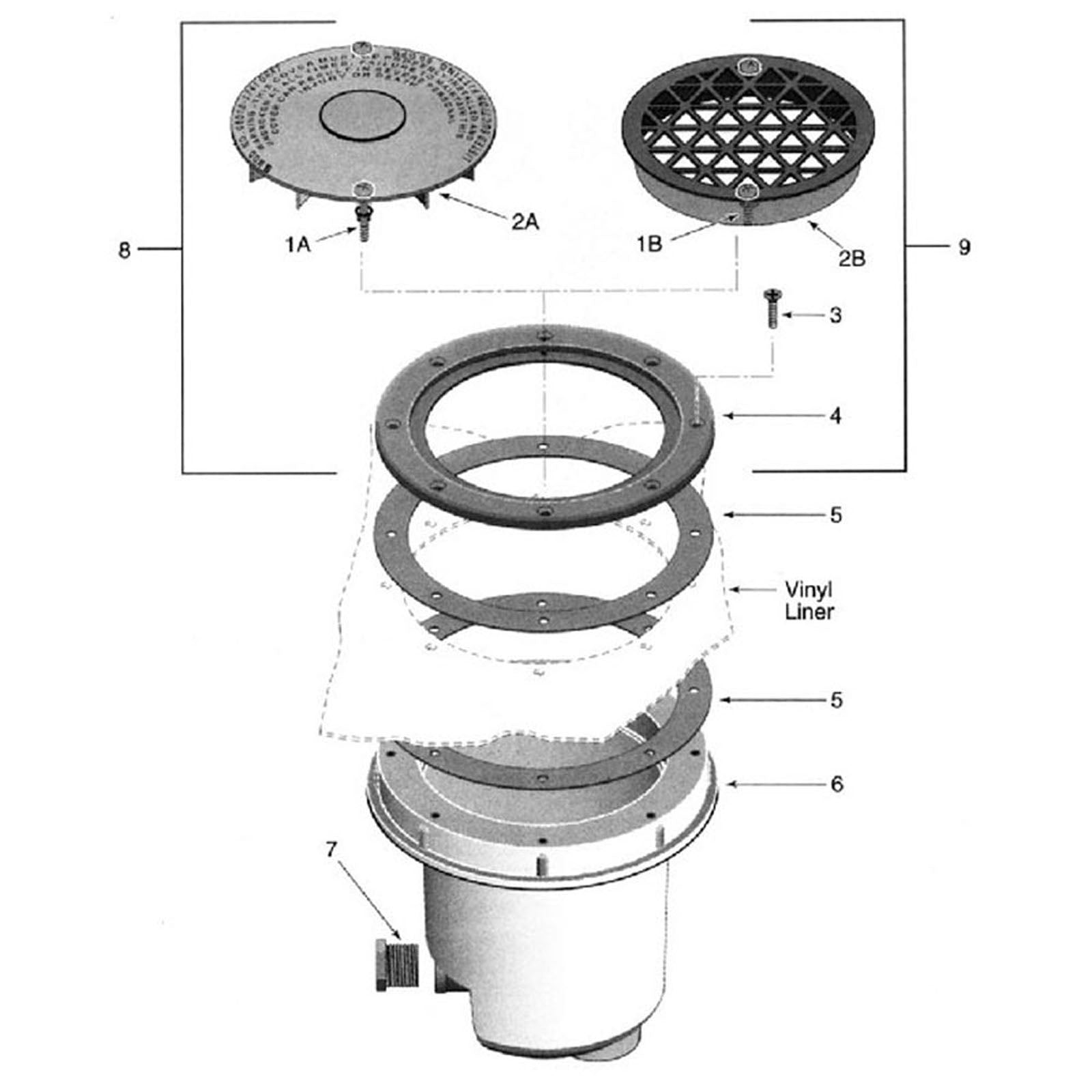 StaRite Vinyl-Liner Main Drain Model 07017-0126, 07017-0127