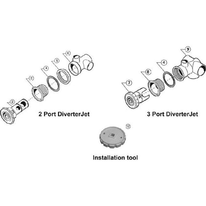 Balboa Water Group Diverter Jets, 2 Port & 3 Port