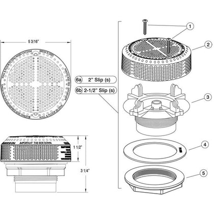 Waterway 5" Super Hi-Flo, SPC-3 VP, Suction Fitting