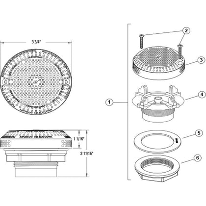 Waterway 3-1/2" Hi-Flo Suction Fitting(2-3/8" Hole Size)