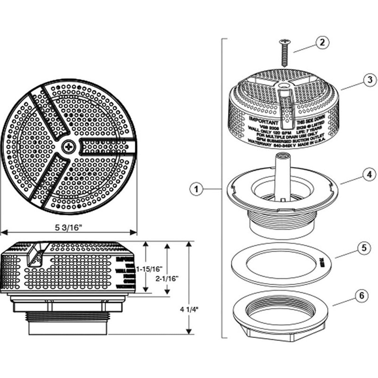 Waterway 5" Ultra Flo Suction Fitting