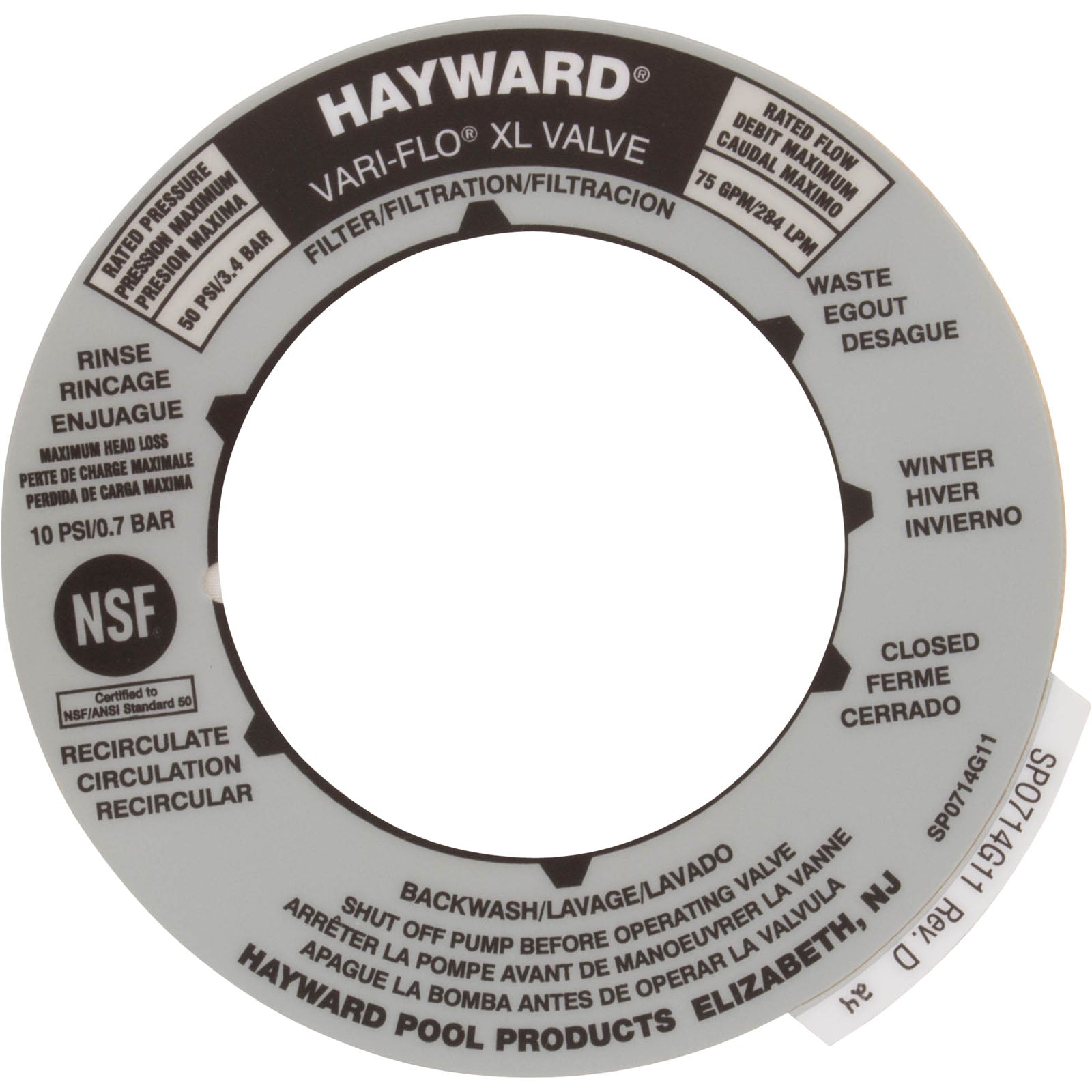 Decal, Hayward Vari-Flo XL Valve, 6 Position – Swimmingpoolpartsonline.com